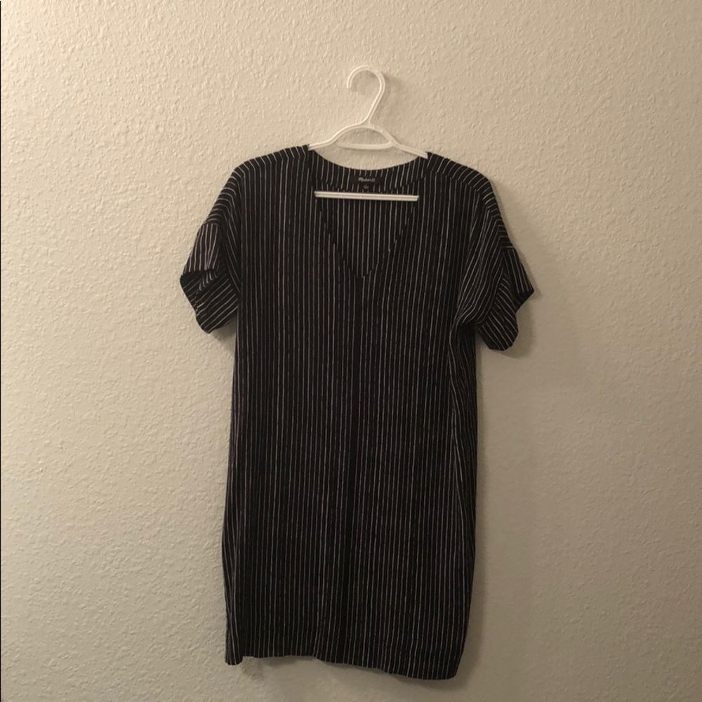 Black Madewell dress w/ white vertical stripes